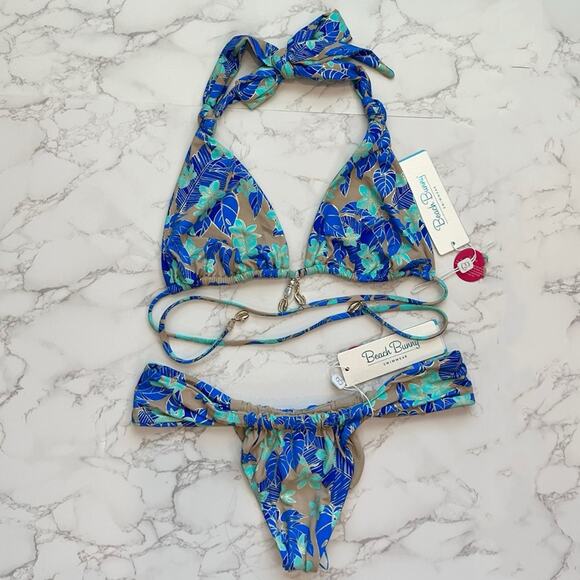 Beach Bunny Emilia Knot Halter Top & Delphin Tango Bottom BlueJungle Floral $206 - Picture 11 of 14